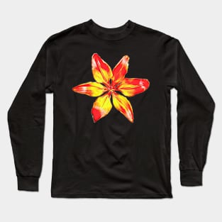 Orange Tiger Lily Watercolor Style Tiled Pattern Long Sleeve T-Shirt